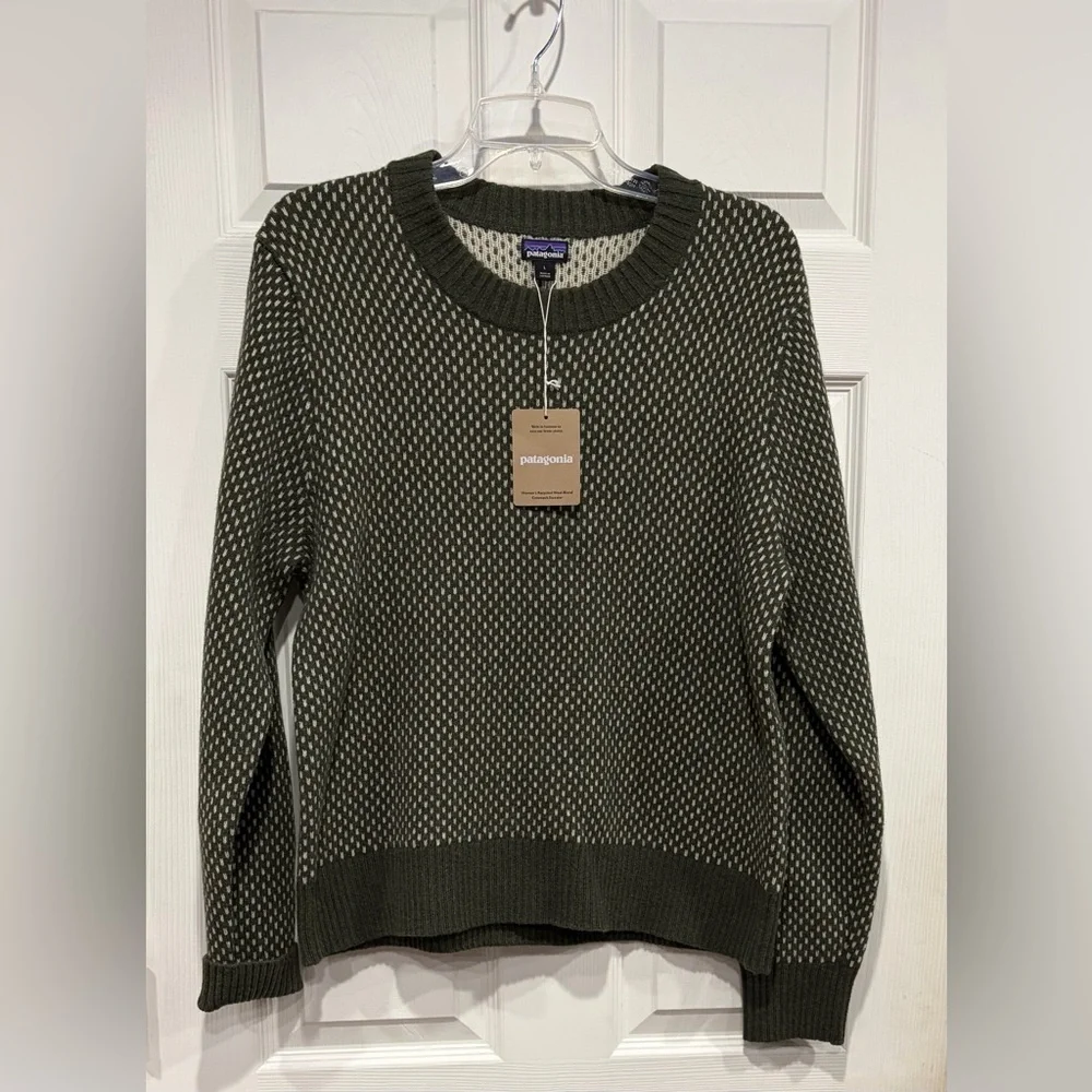 Patagonia Women's Large Recycled Wool-Blend Crewneck Sweater Green NWT Oversized